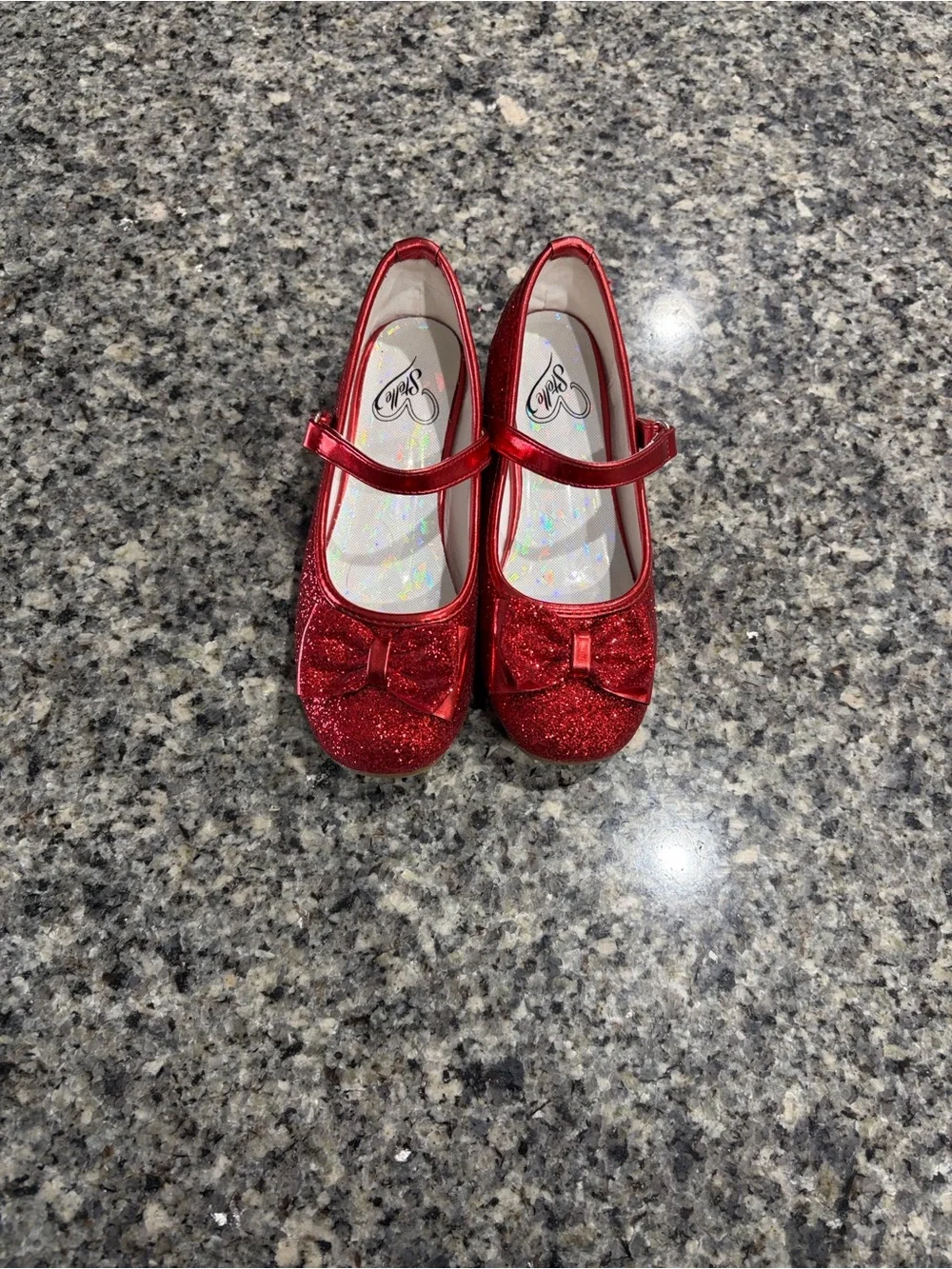 Girls' Red Glitter Mary Jane Dress Shoes with Bow